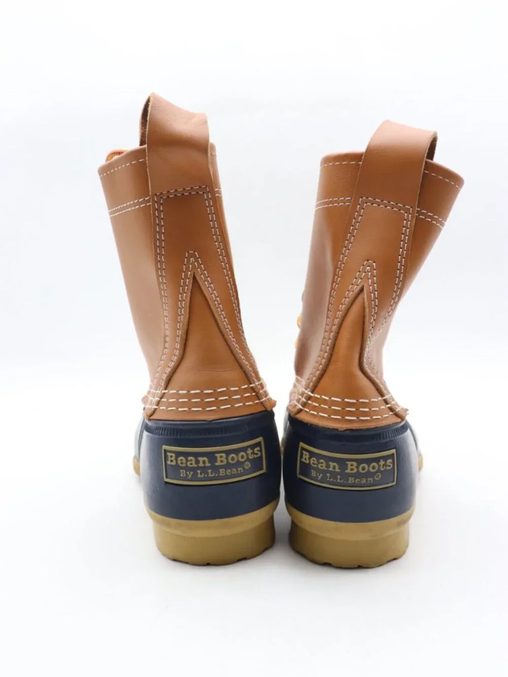 L. L.Bean Duck Rubber Boots Men's Size 9 M Tan Navy Blue Shoes Made In USA